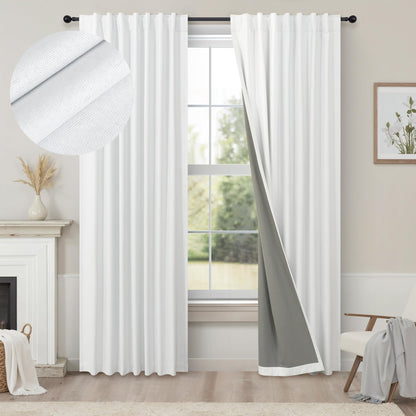 100% Blackout Curtains 84 Inch Length 2 Panels Set Neutral Boho Linen Farmhouse for Bedroom Windows Living Room Darkening Thermal Insulated Drapes Natural Cream Ivory 7ft Long Back Tab Pleated Pocket