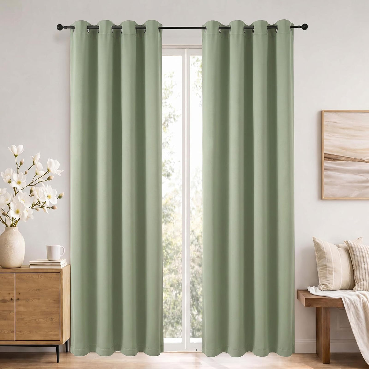 Simplebrand Sage Green Blackout Curtains 84 Inch Length 2 Panels Set for Bedroom/Living Room, Solid Room Darkening Thermal Insulated Grommet Energy Saving Window Treatment Drapes, Each 52" Wide