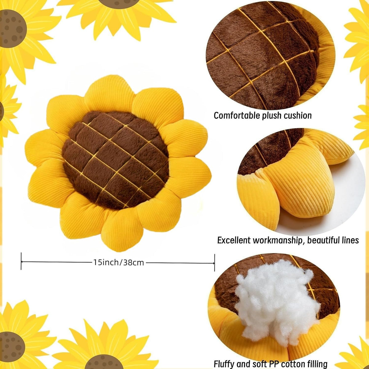 2 Pcs Sunflower Pillow 15" Yellow Decorative Throw Pillows for Home Decor