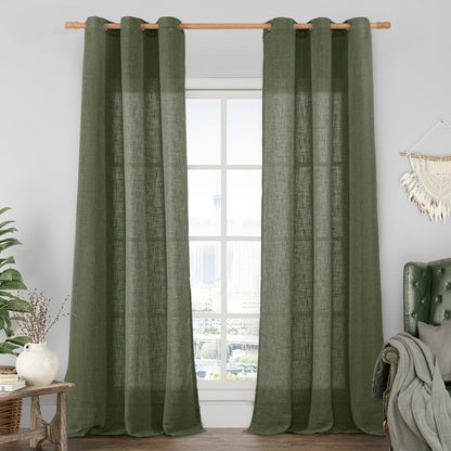 LAMIT Cream Ivory Linen Semi Sheer Curtains 84 inch Length for Bedroom