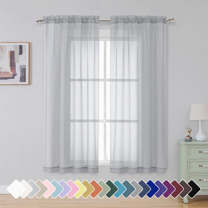 Simplebrand Black Sheer Curtains 84 Inches Long 2 Panels for Living Room