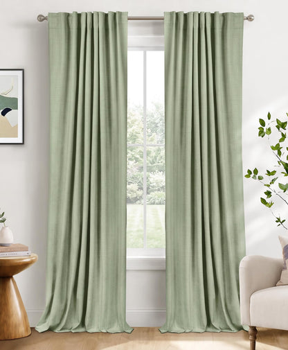 Linen Total Blackout Curtains for Bedroom Living Room 84 Inch, Cream