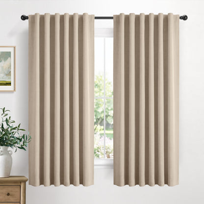 Linen Total Blackout Curtains for Bedroom Living Room 84 Inch, Cream