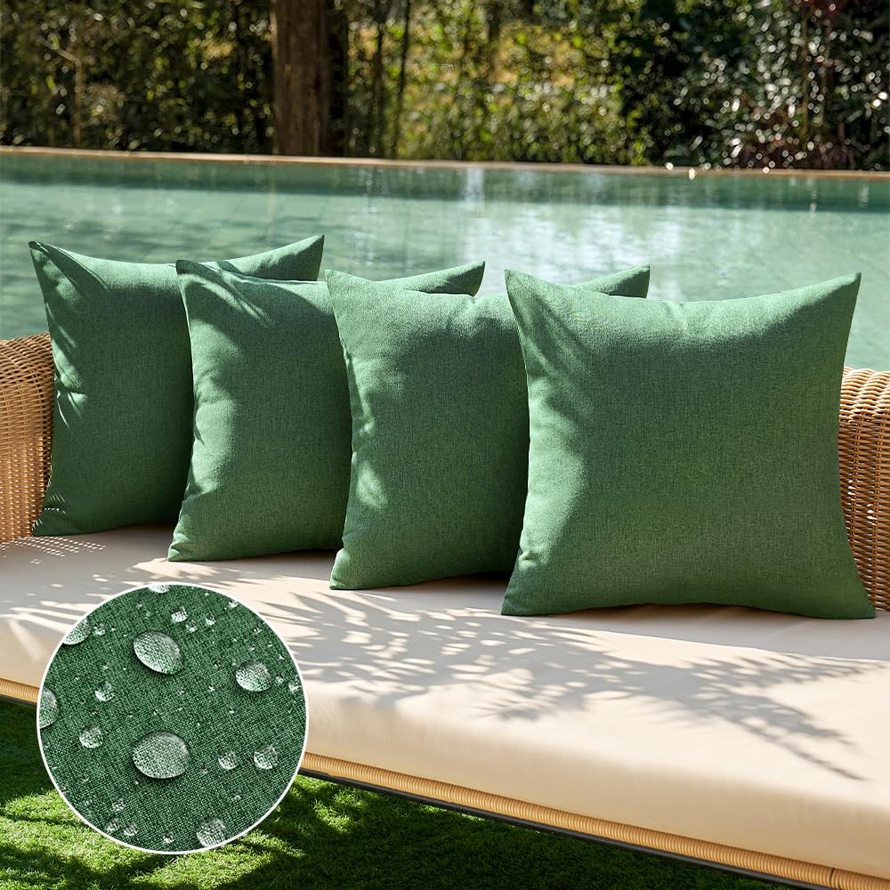 MIULEE Pack of 4 Decorative Outdoor Throw Pillow Covers Linen Waterproof Pillow Covers Summer Farmhouse Cushion Cases for Patio Garden Tent Balcony Couch Sofa 18x18 Inch Red/Turquoise