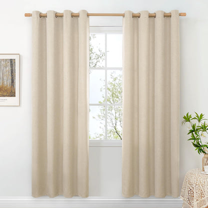 BGment Oatmeal Linen Curtains 84 Inch Length 2 Panels Set for Living Room