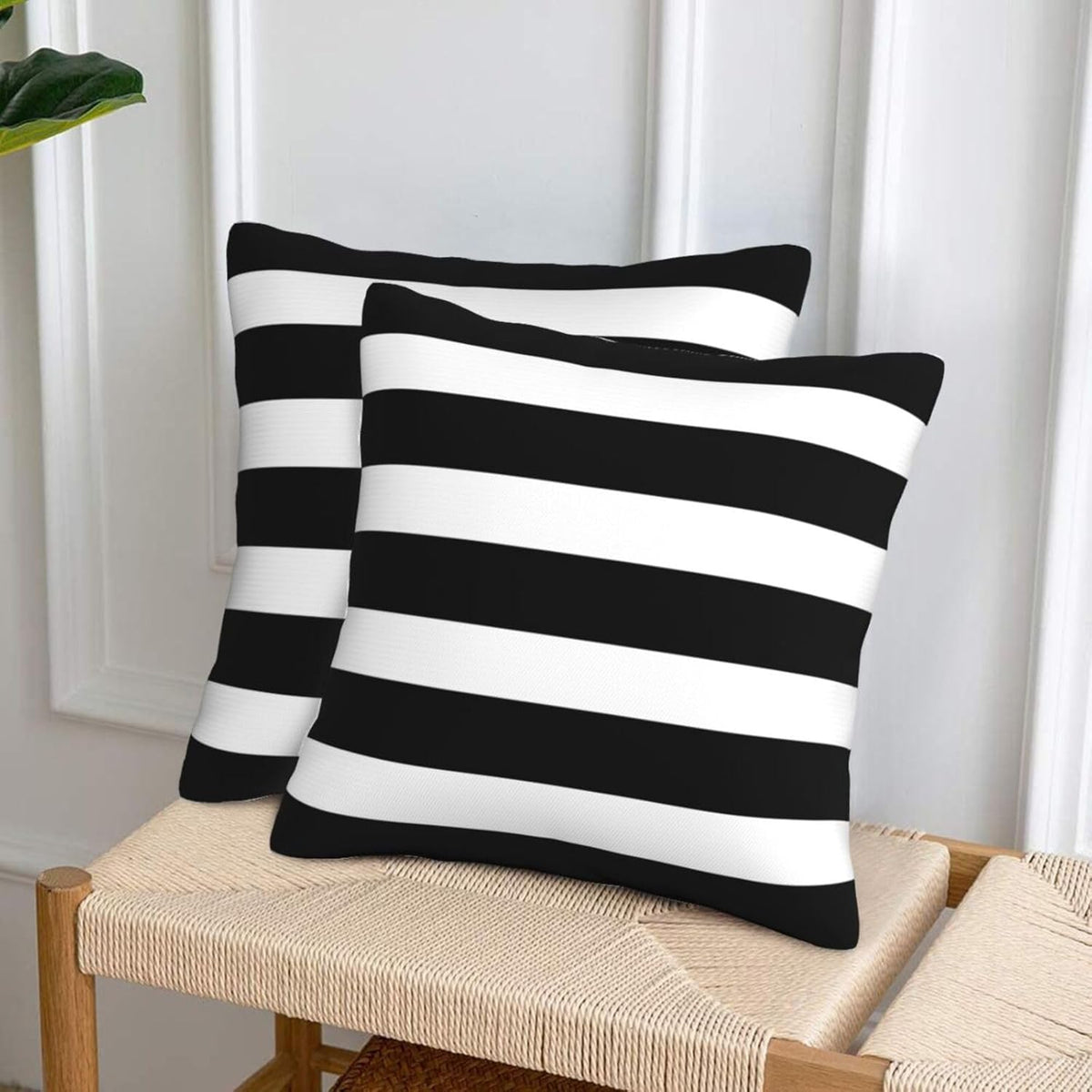 Stripe Black and White Farmhouse Throw Pillow Covers 18x18 in Pillow Case Soft Outdoor Pillow case Cushion Covers Set of 2 for Sofa Bed Bedroom Car Chair Living Room Home Decorative