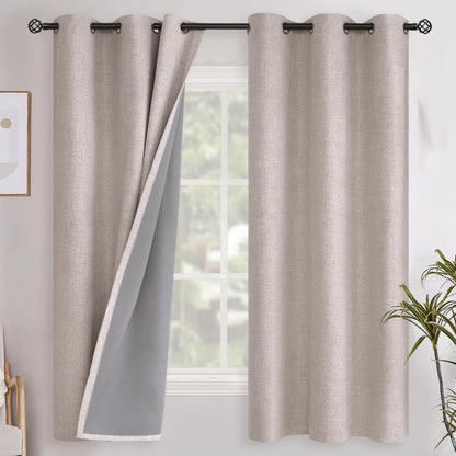 YoungsTex Linen Blackout Curtains 63 Inch Length Bedroom Beige Darkening