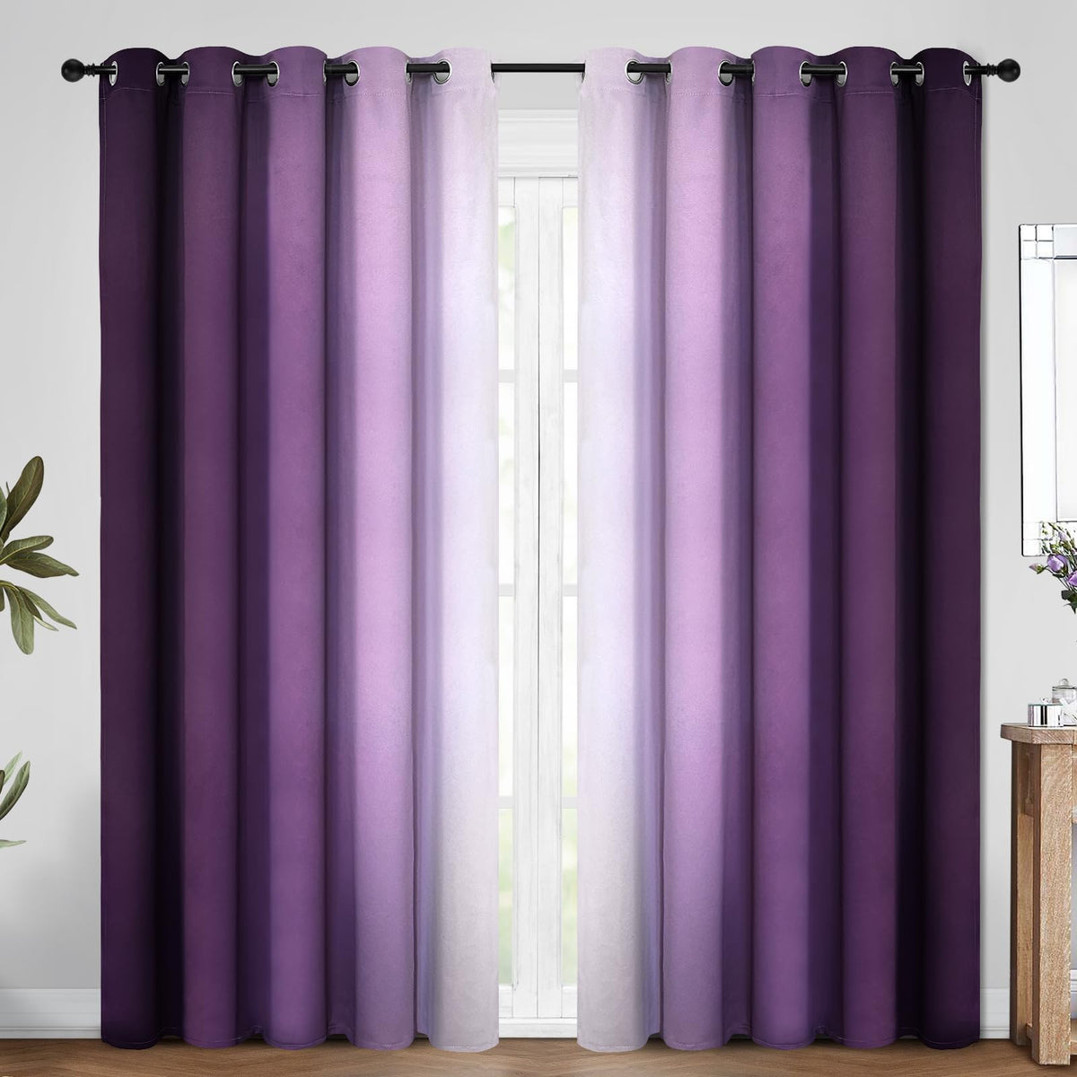 COSVIYA Grommet Room Darkening Ombre Purple Curtains W52xL63 inch