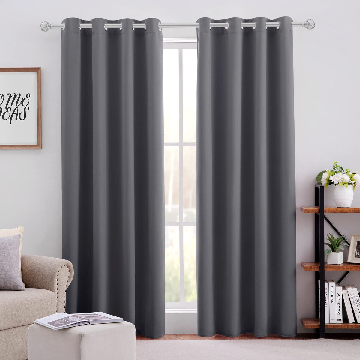 HOMEIDEAS Blackout Curtains for Bedroom 52 X 84 Inch Long 2 Panels Set Light Grey/Gray Room Darkening Curtains/Drapes, Soundproof Thermal Grommet Window Curtains for Living Room