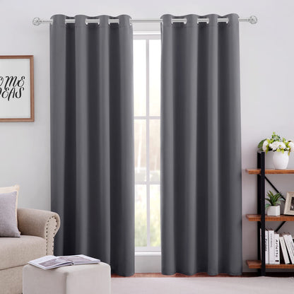 HOMEIDEAS Blackout Curtains for Bedroom 52 X 84 Inch Long 2 Panels Set Light Grey/Gray Room Darkening Curtains/Drapes, Soundproof Thermal Grommet Window Curtains for Living Room