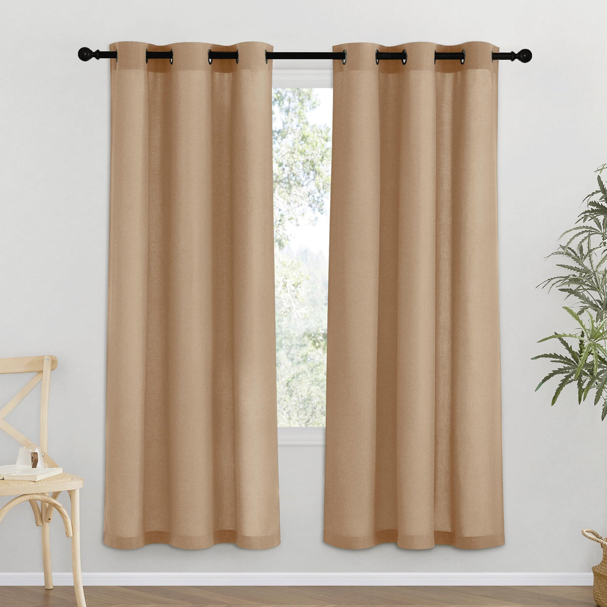 NICETOWN Natural Linen Curtains 84 inch Long 2 Panels Set, Grommet Top Thick Linen Burlap Semi Sheer Vertical Drapes Privacy Assured with Light Filtering for Bedroom/Living Room, W55 x L84