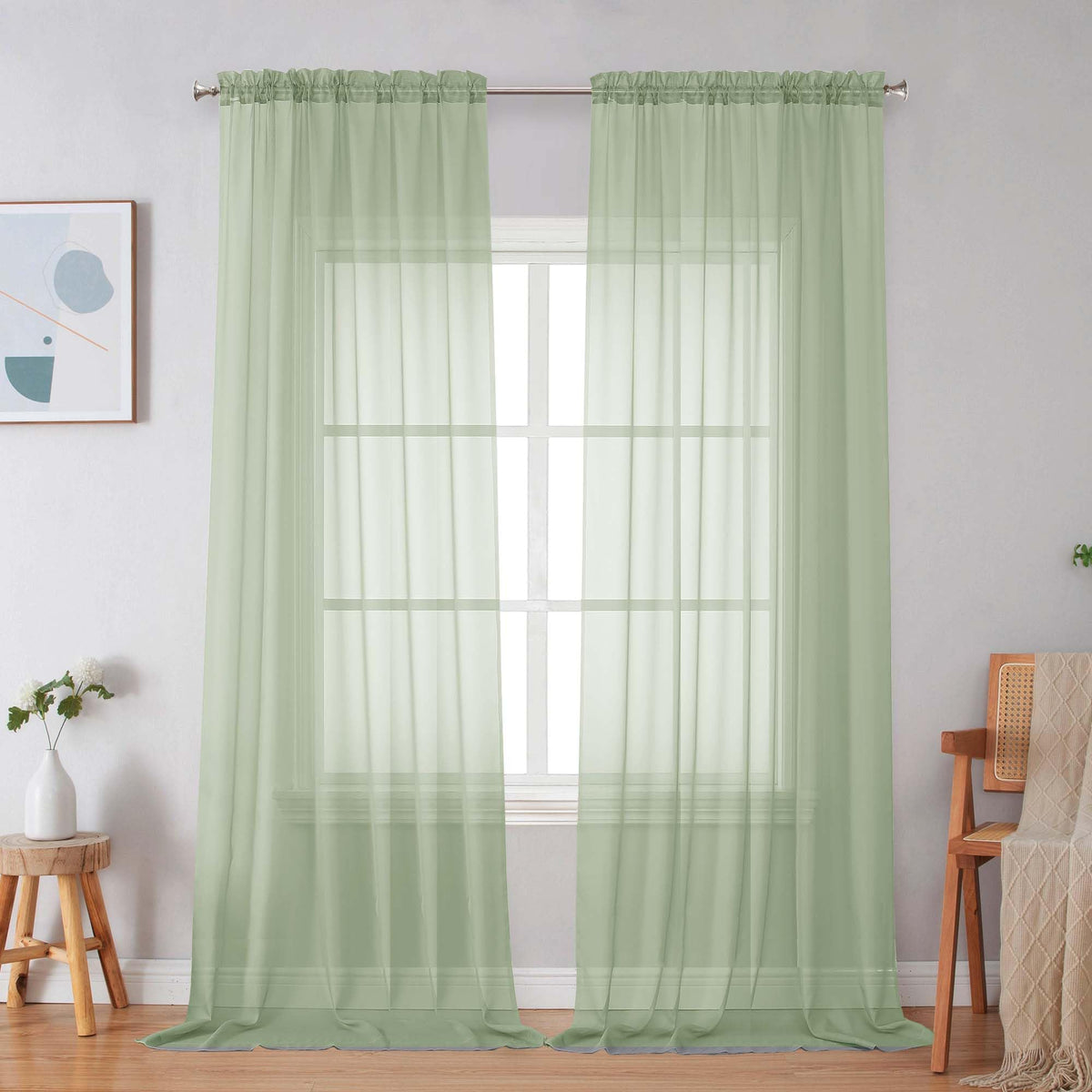 Simplebrand Black Sheer Curtains 84 Inches Long 2 Panels for Living Room