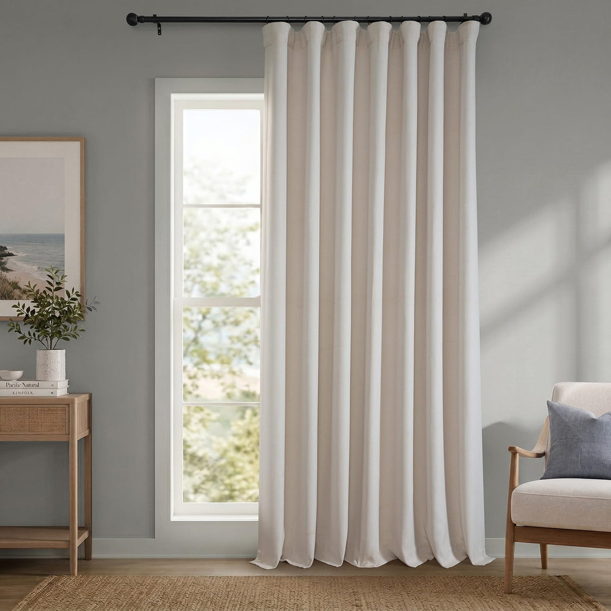 Faux Linen Curtains for Living Room (1 Panel) - 50W X 108L, Birch Taupe