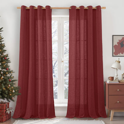 LAMIT Cream Ivory Linen Semi Sheer Curtains 84 inch Length for Bedroom