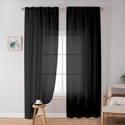 Simplebrand Black Sheer Curtains 84 Inches Long 2 Panels for Living Room