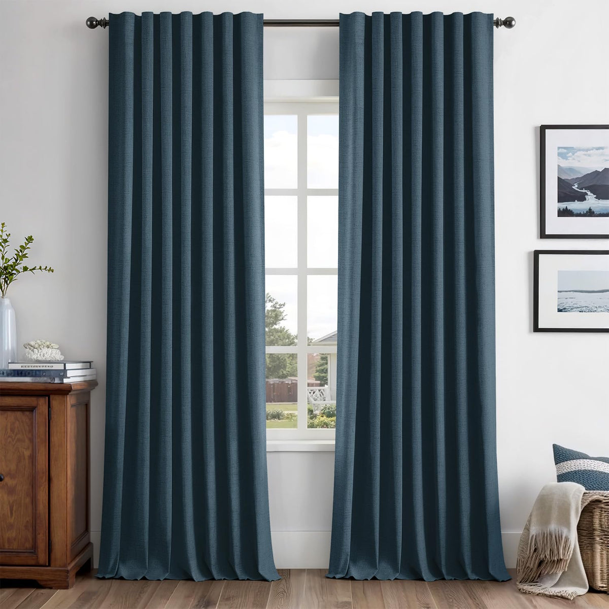 MIULEE 100% Blackout Linen Curtains for Bedroom 42 x 84 Inch Ivory 2 Panels