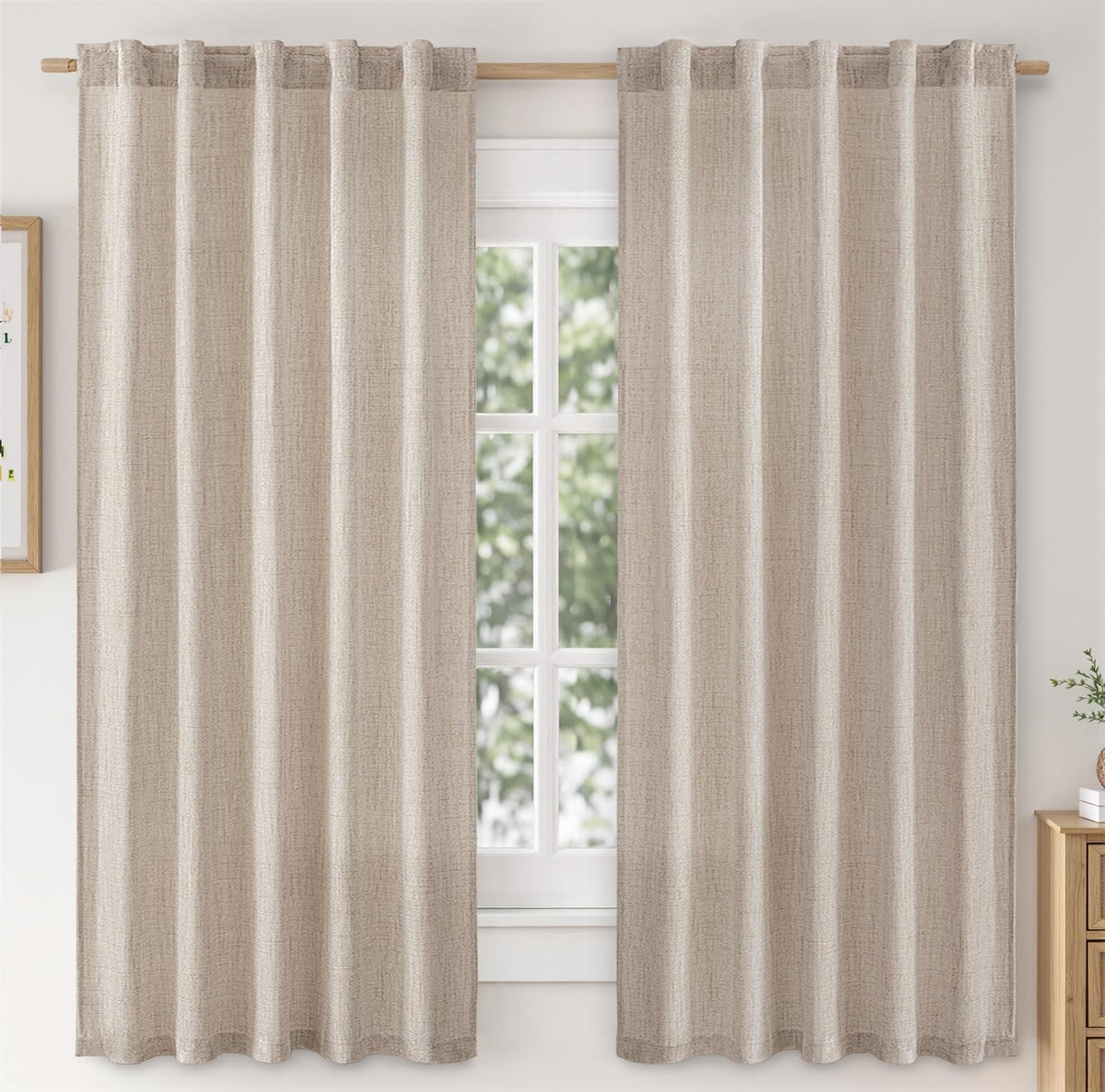 MIULEE Faux Linen Curtains 84 Inch Length 2 Panels Natural Semi Sheer Curtain with Back Tab Rod Pocket, Light Filtering Window Privacy Burlap Drapes for Living Room Bedroom 42W x 84L Linen