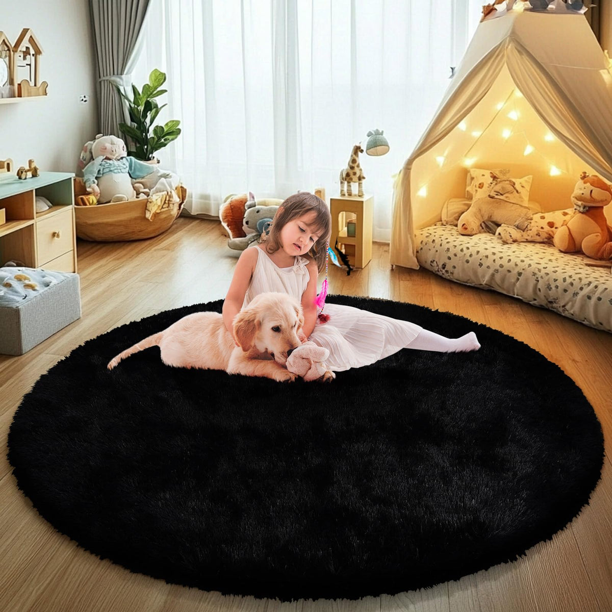 8x10 Fluffy Area Rugs for Living Room,Black Large Shag Area Rug for Bedroom