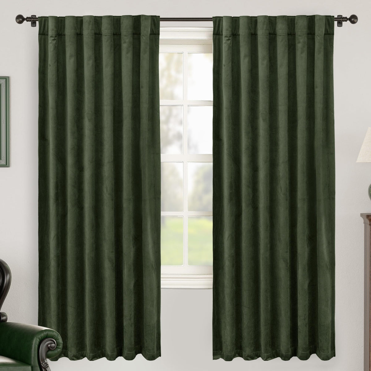 BGment Olive Green Velvet Blackout Curtains 52 x 84 Inch Length, 2 Panels