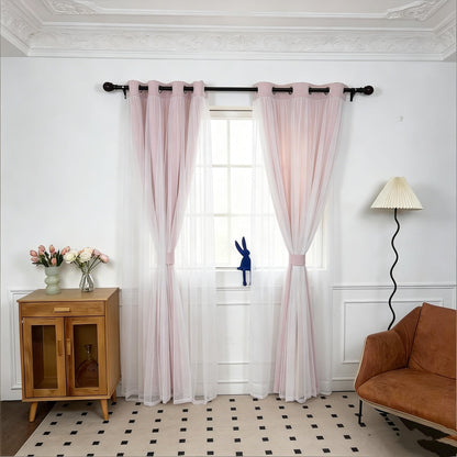 INLINAS Blackout Curtains with Sheer Overlay, Beige, 52x84 Inches