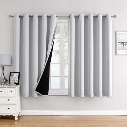 ChrisDowa 100% Blackout Curtains for Bedroom 63 Inch Long with Black Liner