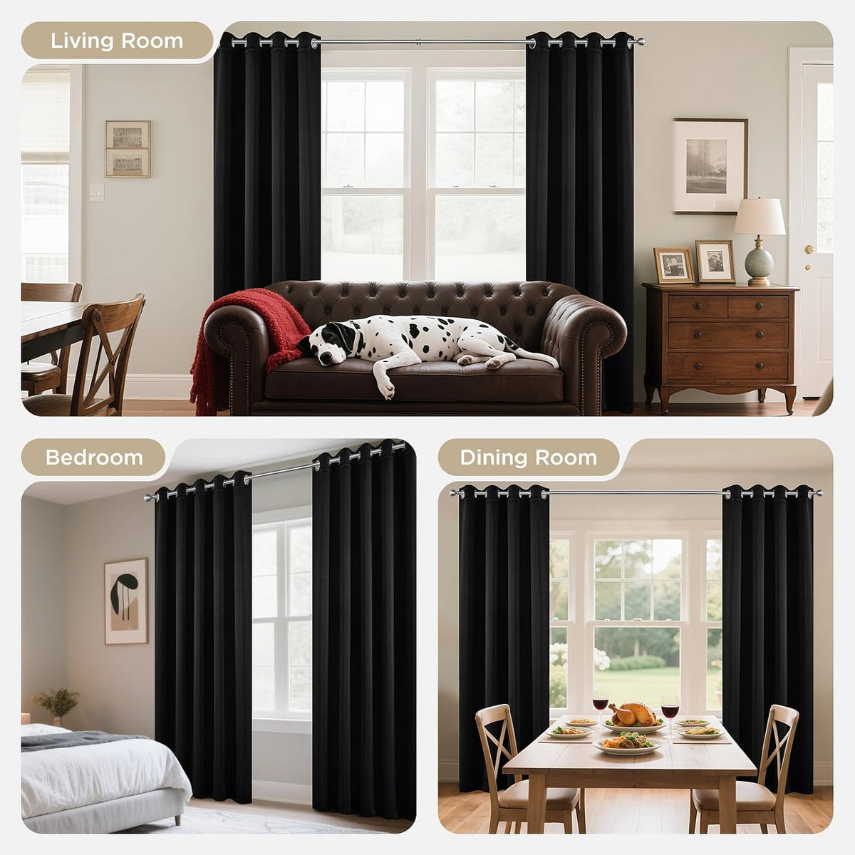 Joydeco Blackout Curtains for Bedroom 84 Inch - Black Out Curtains with Grommets Thermal Insulated Room Darkening Light Blocking, Noise Reducing & Wrinkle-Free Drapes for Living Room Windows, 2 Panels