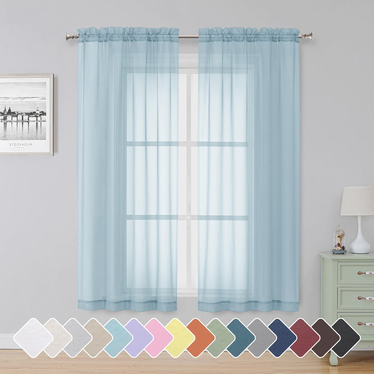 Simplebrand Black Sheer Curtains 84 Inches Long 2 Panels for Living Room