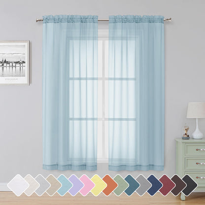 Simplebrand Black Sheer Curtains 84 Inches Long 2 Panels for Living Room