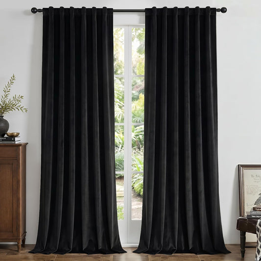 Joydeco Velvet Blackout Curtains 84 Inch Length 2 Panels, Black Out Curtains for Bedroom Living Room, Thermal Insulated Luxury Heavy Duty Drapes, Heat & Light Blocking, Back Tab&Rod Pocket,52"W x 84"L