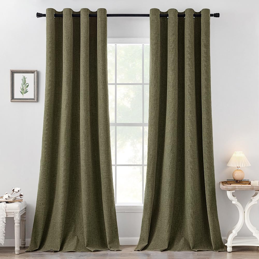 MIULEE 100% Blackout Linen Curtains for Bedroom 52x84 Inches Natural Beige