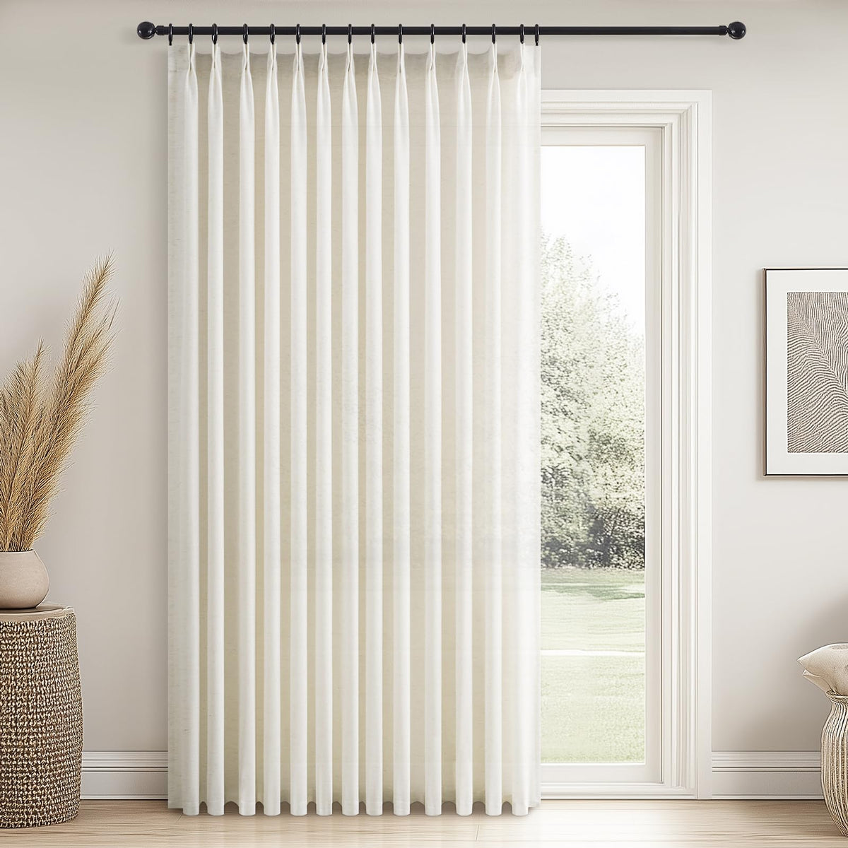 Topfinel Oatmeal Beige Pinch Pleated Curtains 84 Inches Long for Living Room 2 Panels Sets,Stone Washed Linen Earth Tone Decor Back Tab Boho Neutral Greige Earthy Sheer Curtain for Bedroom