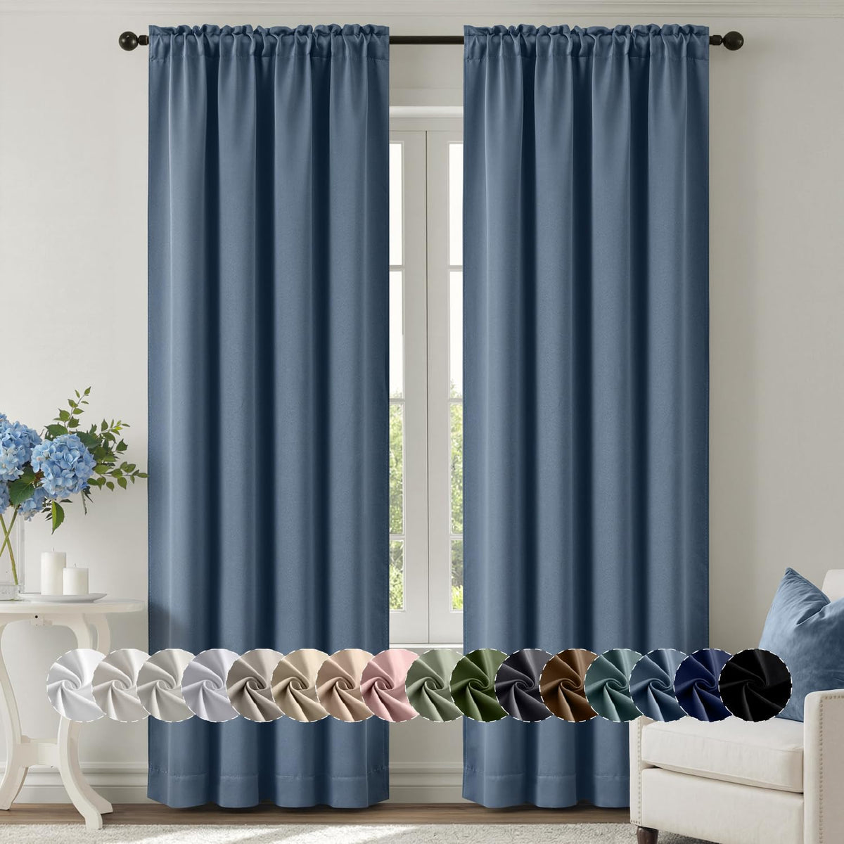 MIULEE Stone Blue Blackout Curtains for Bedroom Living Room 40"x63" 2 Panel
