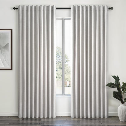 Topfinel Cream Ivory Blackout Curtains & Drapes 84 Inch Length, Beige Pinch Pleat Full Blackout Flax Linen Tab Top Soundproof Curtains with Hooks Rings for Bedroom Living Room Track 2 Panels Set