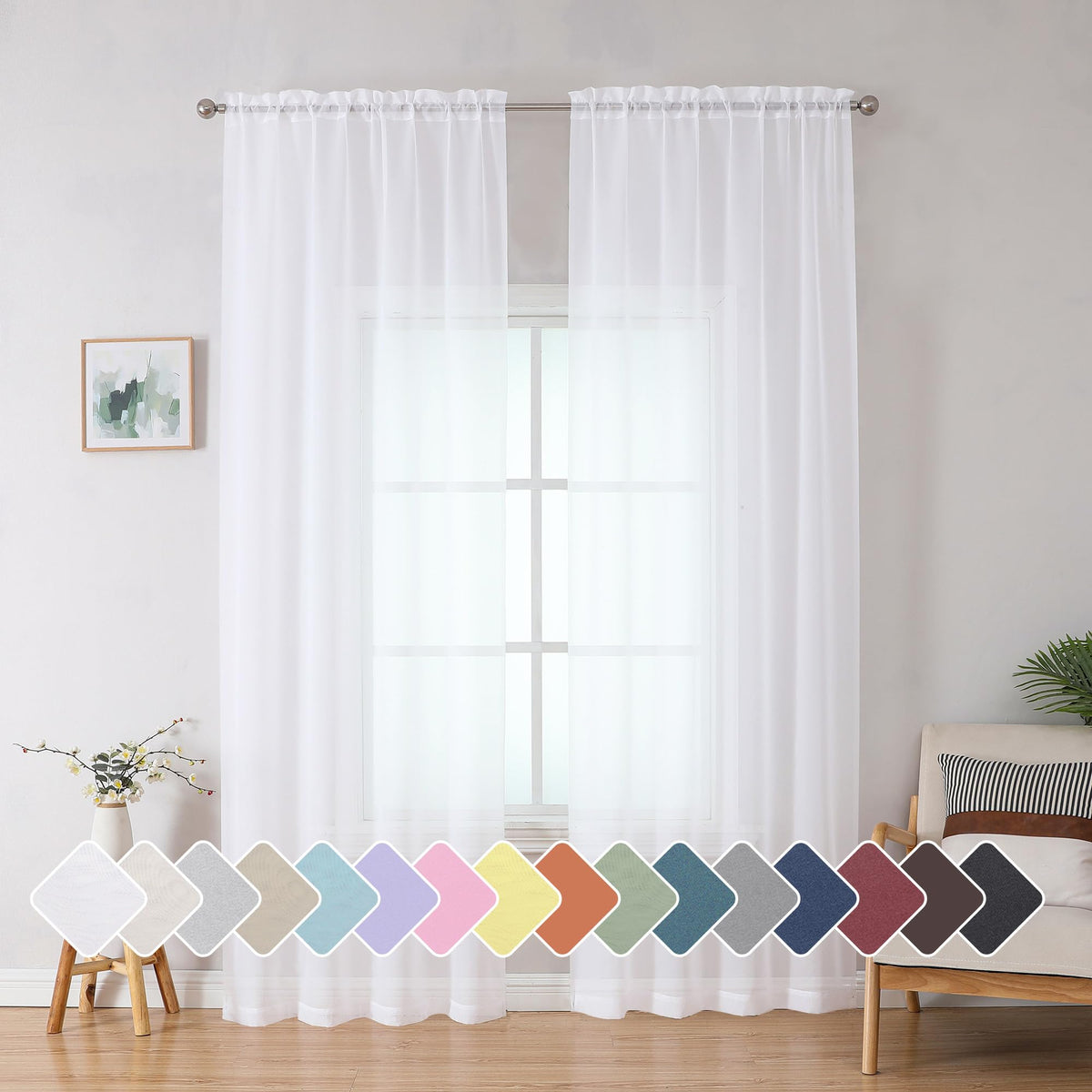 Simplebrand Black Sheer Curtains 84 Inches Long 2 Panels for Living Room