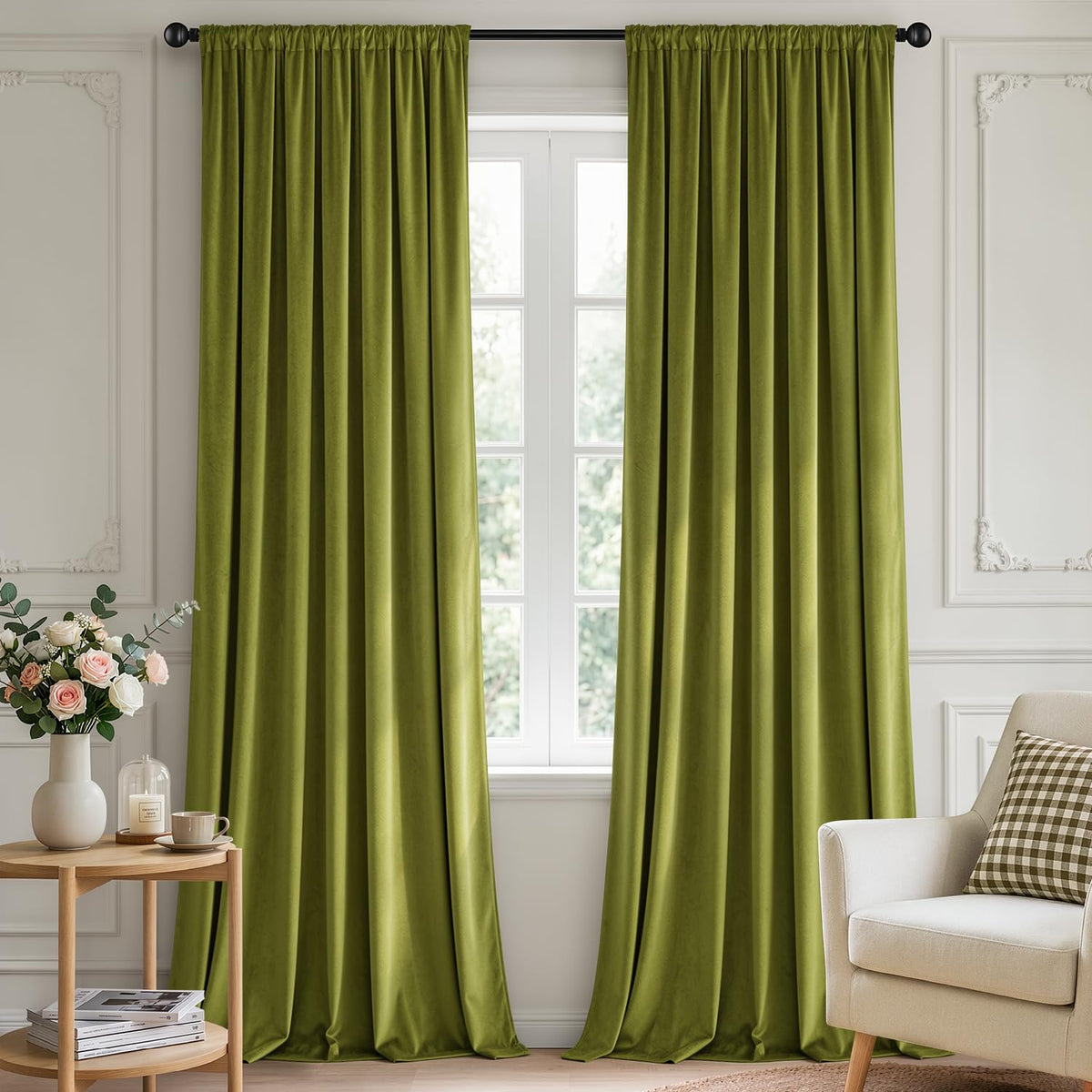 MIULEE Dusty Rose Pink Velvet Room Darkening Curtains for Bedroom W52 x L84