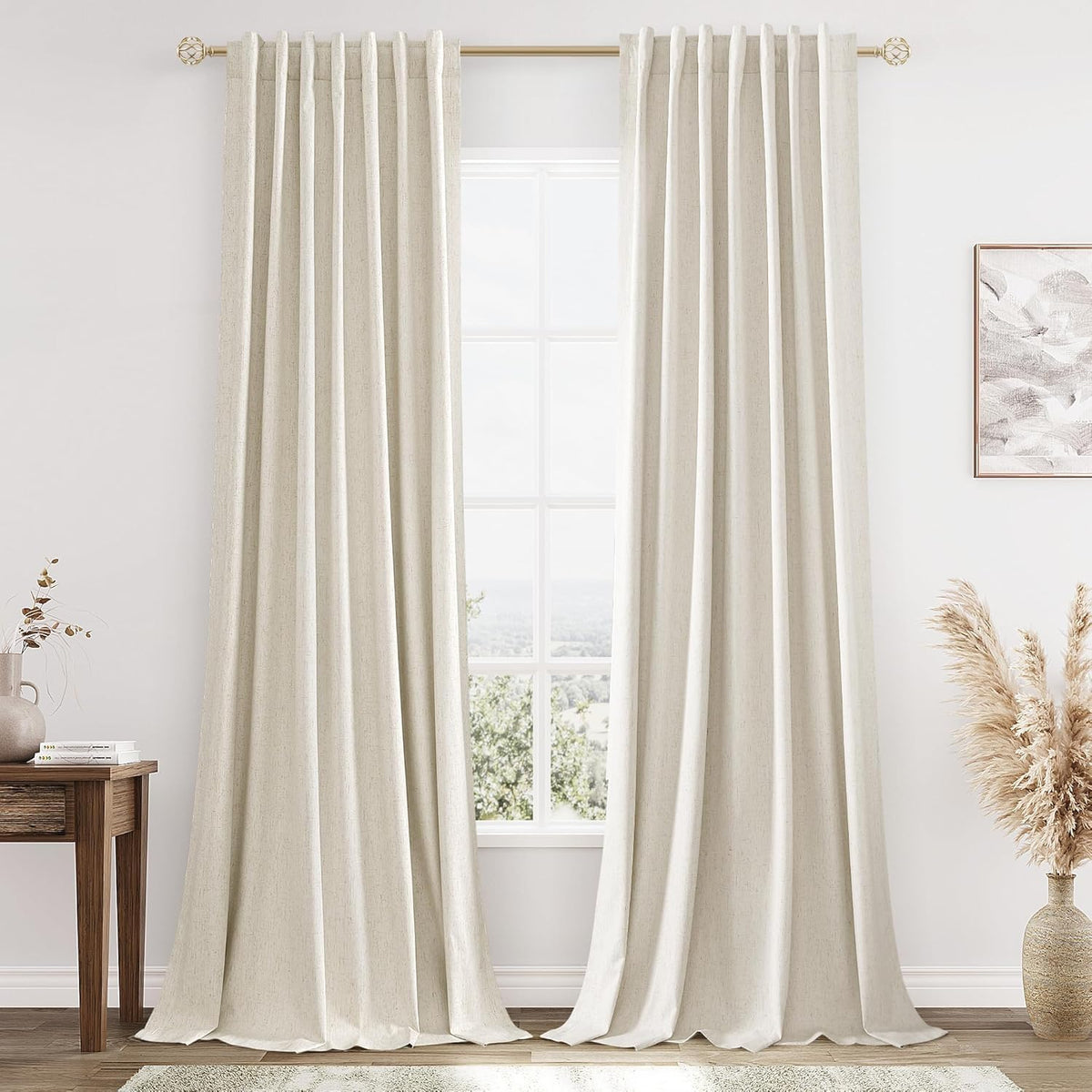 Guken Cream Linen Blackout Curtains 84 Inch Length 2 Panels Set for Living Room Bedroom Back Tab Thermal Insulated 100% Black Out Drapes Room Darkening Window Curtain Ivory Natural Beige