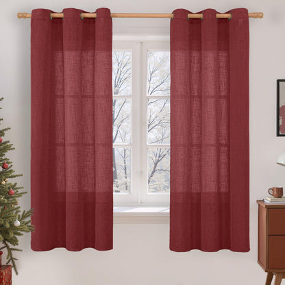 LAMIT Cream Ivory Linen Semi Sheer Curtains 84 inch Length for Bedroom