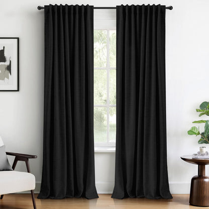 INOVADAY 100% Blackout Linen Curtains for Bedroom 50x84 Inches Cream