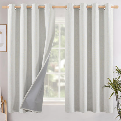 YoungsTex Linen Blackout Curtains 63 Inch Length Bedroom Beige Darkening