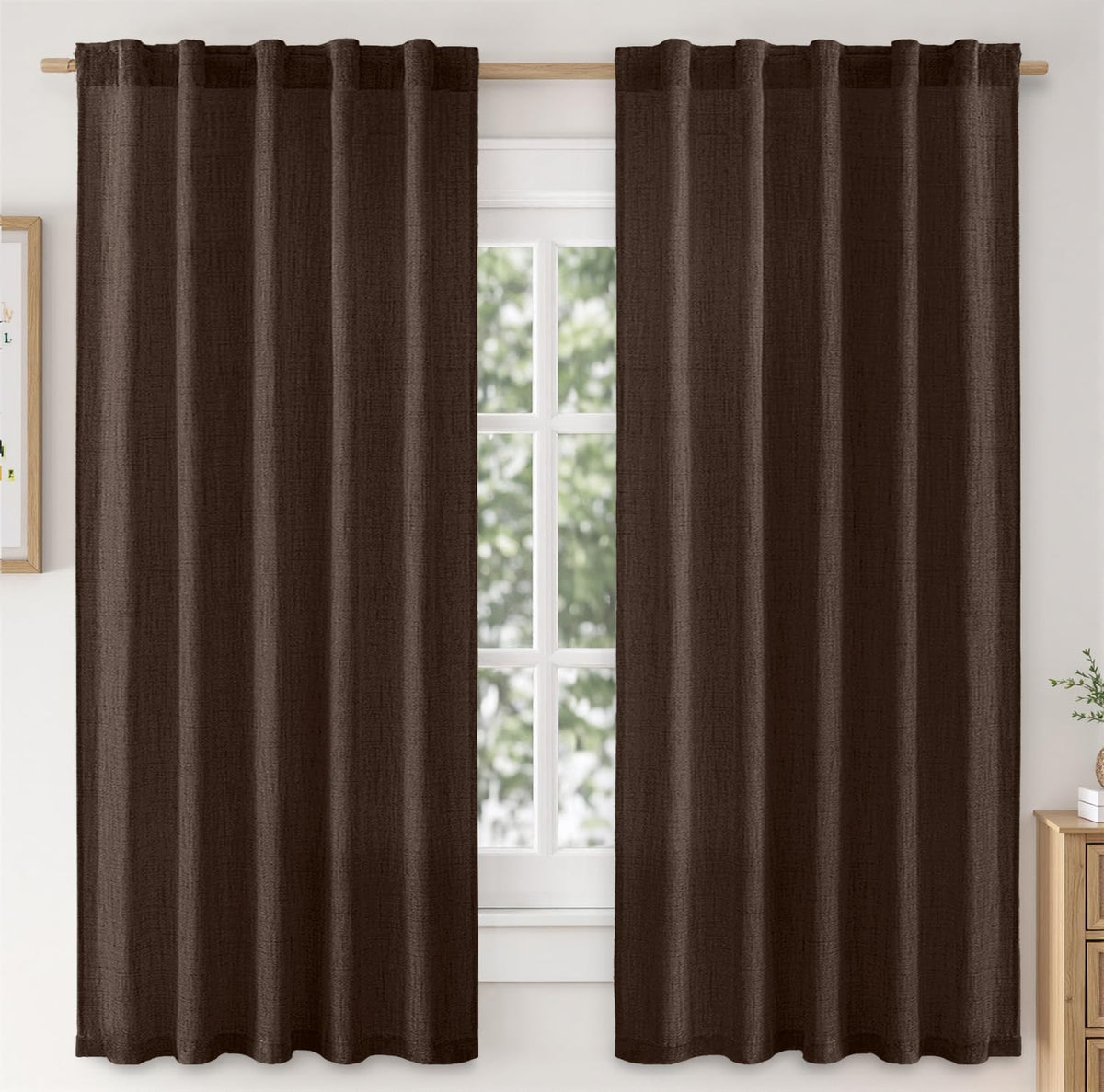 MIULEE Faux Linen Curtains 84 Inch Length 2 Panels Natural Semi Sheer Curtain with Back Tab Rod Pocket, Light Filtering Window Privacy Burlap Drapes for Living Room Bedroom 42W x 84L Linen