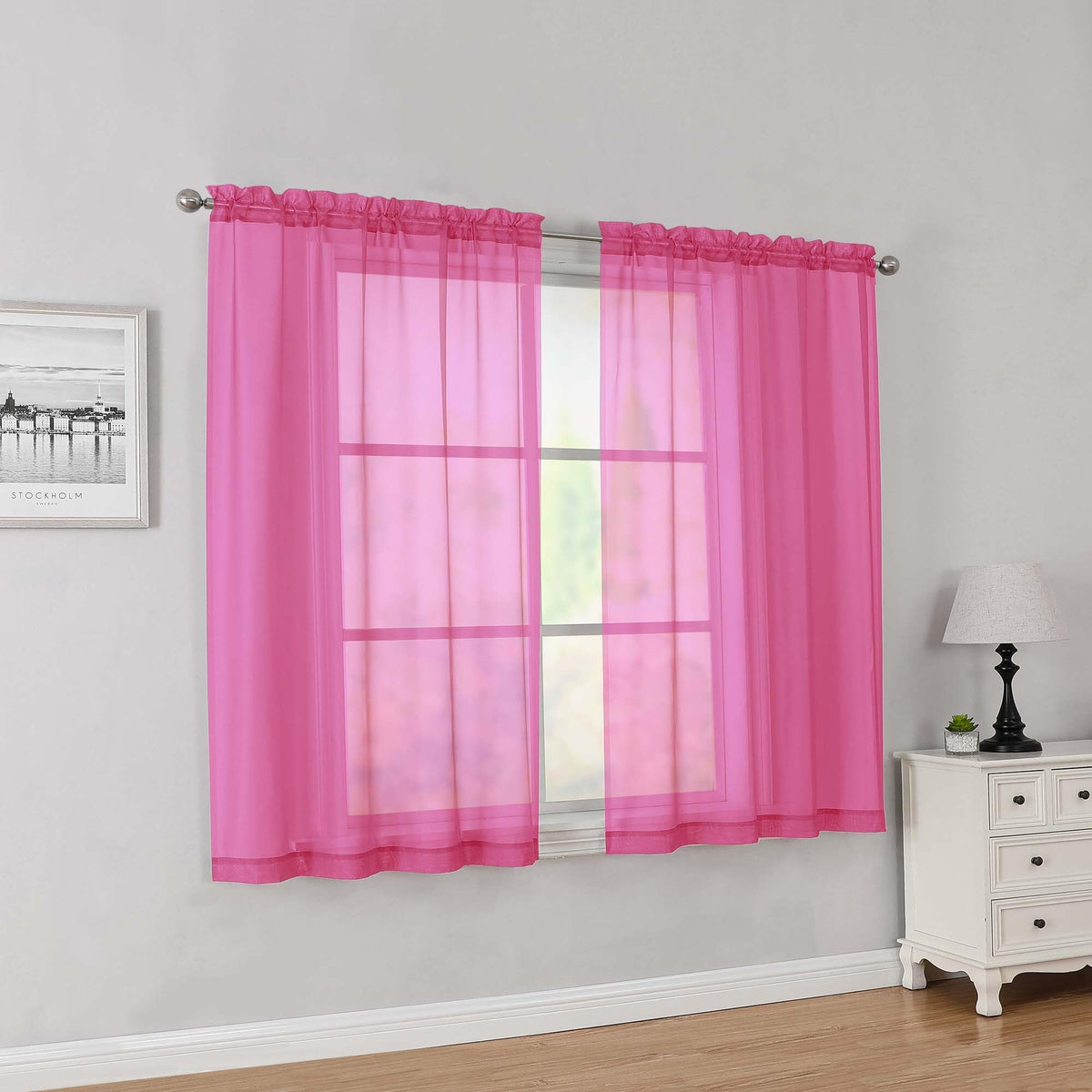 Simplebrand Black Sheer Curtains 84 Inches Long 2 Panels for Living Room