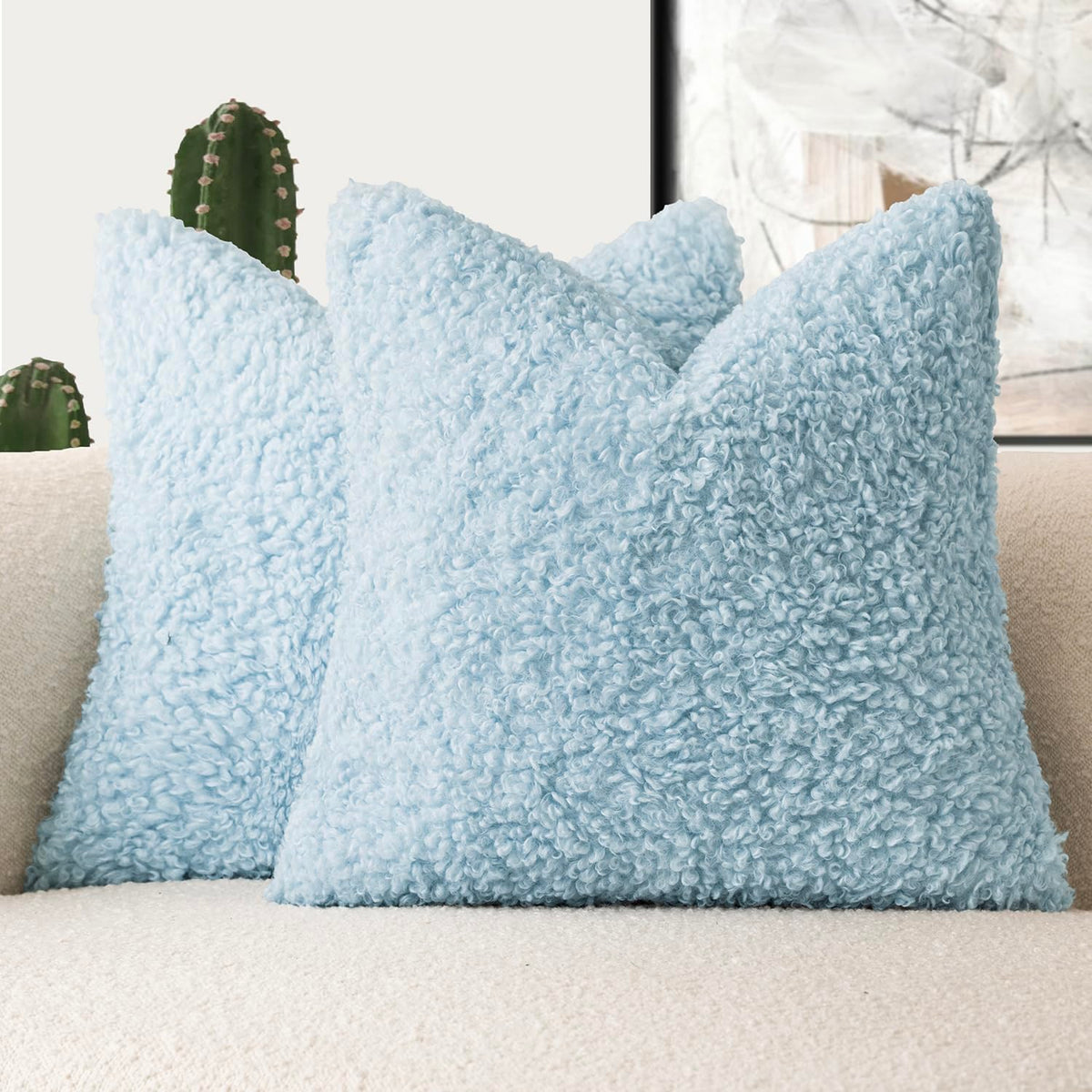 Foindtower Decorative Fuzzy Faux Fur Throw Pillow Covers 24x24 Inch Oatmeal