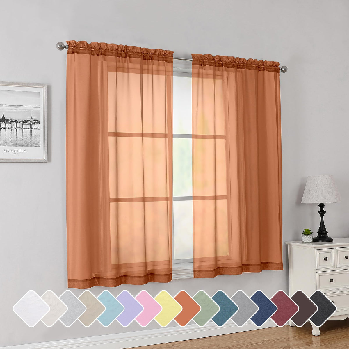 Simplebrand Black Sheer Curtains 84 Inches Long 2 Panels for Living Room