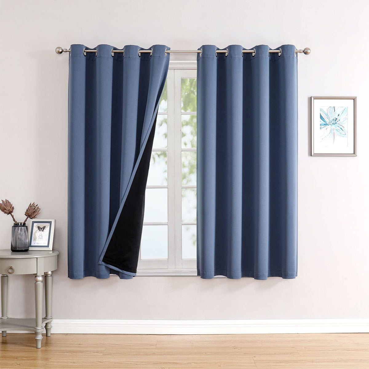 ChrisDowa 100% Blackout Curtains for Bedroom 63 Inch Long with Black Liner