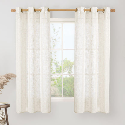 LAMIT Cream Ivory Linen Semi Sheer Curtains 84 inch Length for Bedroom