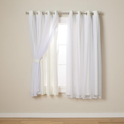 TOWN & COUNTRY LUXE Talia Double Layer Indoor Curtains, Sheer and Room Darkening Blackout, Grommet Top, Energy Efficient, 2-Pack Set, 52"x84", Rose Blush
