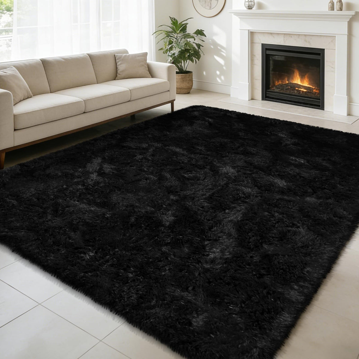 8x10 Fluffy Area Rugs for Living Room,Black Large Shag Area Rug for Bedroom