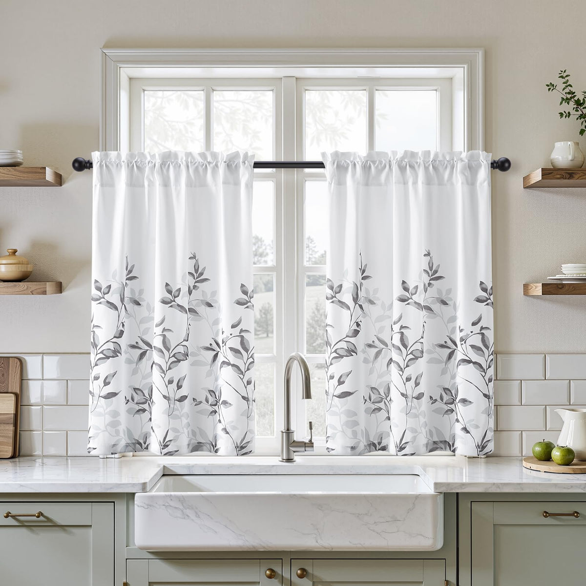 HOMEIDEAS Light Grey and White Privacy Sheer Curtains, 52X63 Inch, 2 Panels