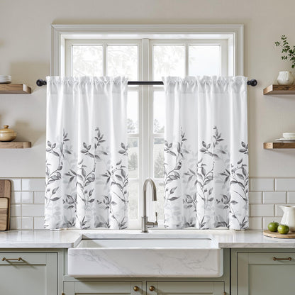 HOMEIDEAS Light Grey and White Privacy Sheer Curtains, 52X63 Inch, 2 Panels