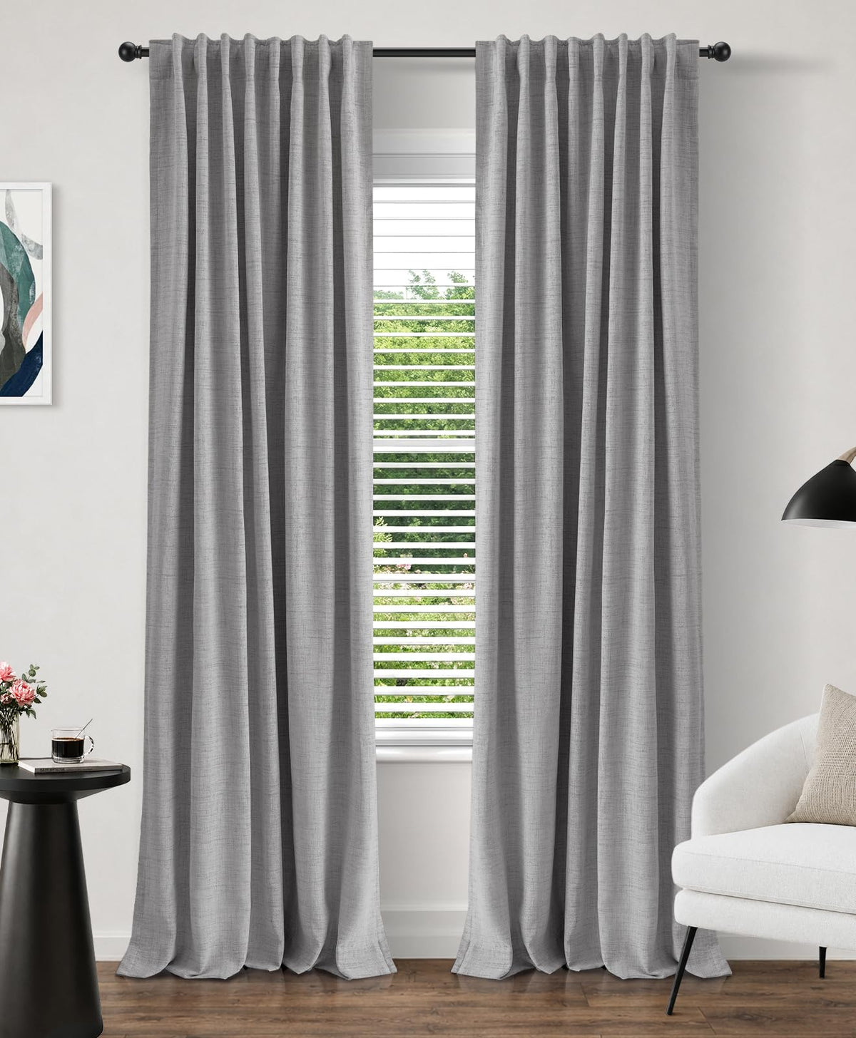 INOVADAY 100% Blackout Linen Curtains for Bedroom 50x84 Inches Cream